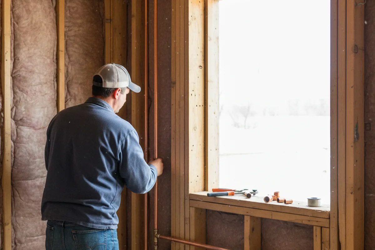 Licensed plumber running new copper supply lines in a Lucas home